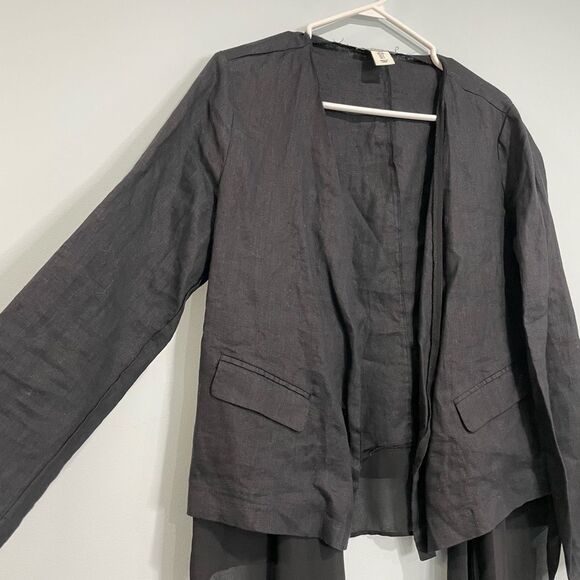 AMARYLLIS Black Cardigan Linen Waterfall Blazer Jacket Size Small Sheer Chiffon - Picture 2 of 9